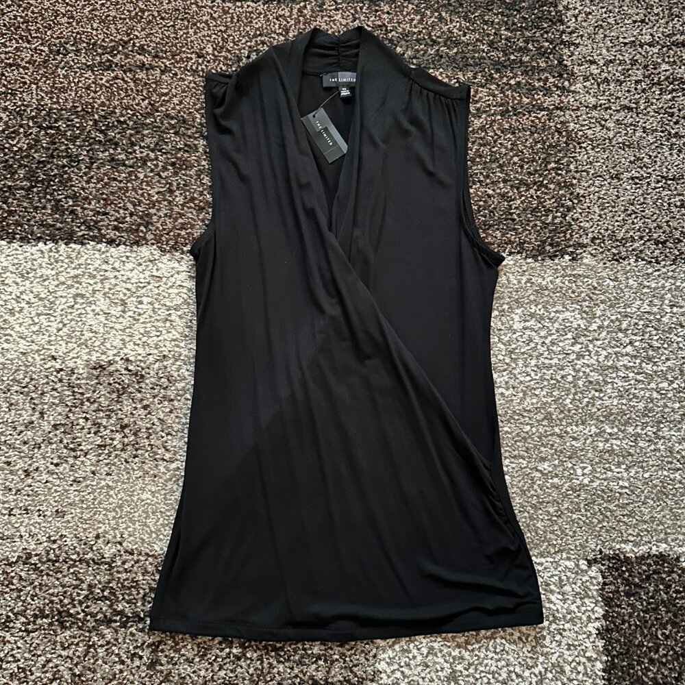 THE LIMITED (XS) Black Drapey Wrap Look Top Sleeveless Tank Blouse V-Neck Ruched
